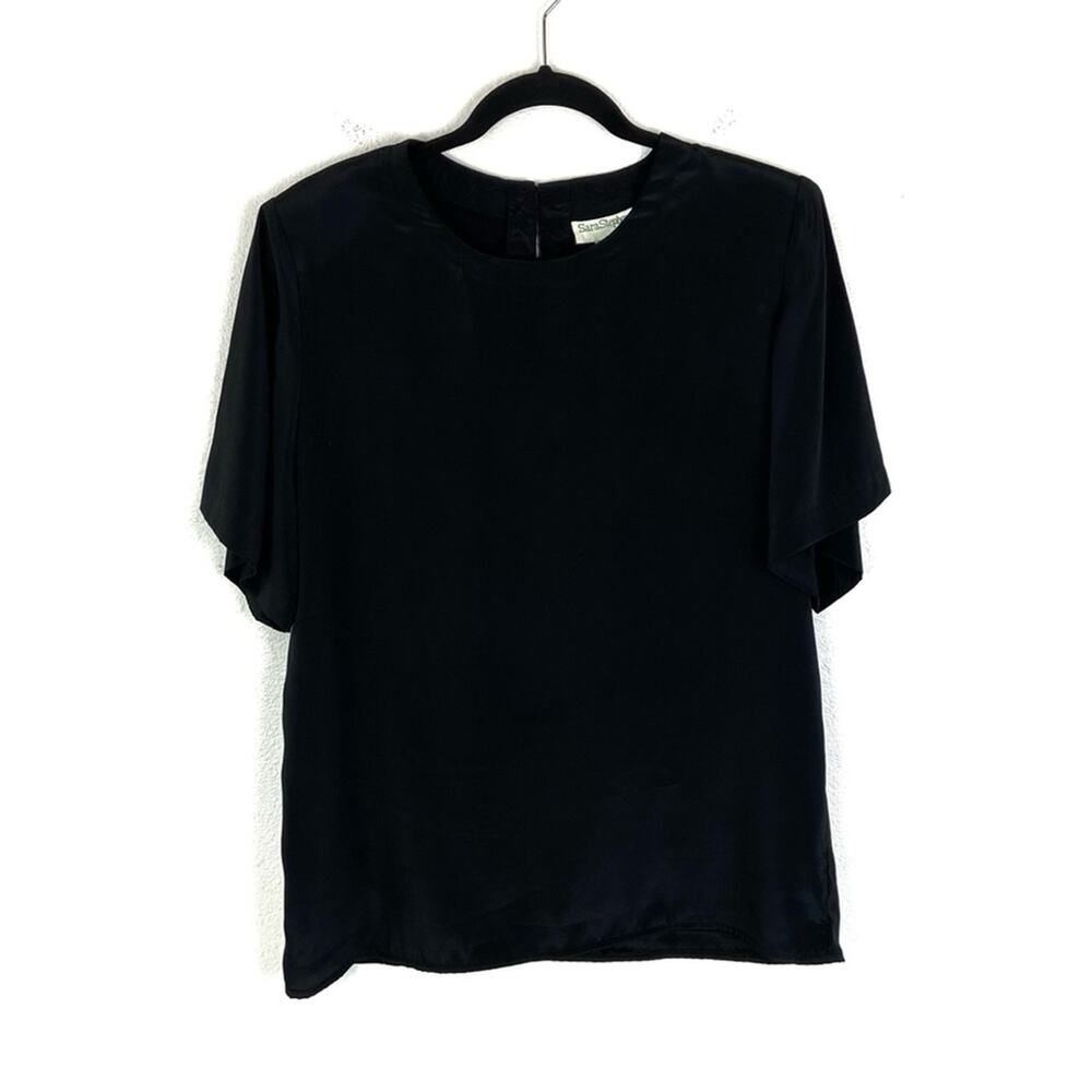 Vintage Sara Stephen Round Neck Short Sleeve Blouse XL Black